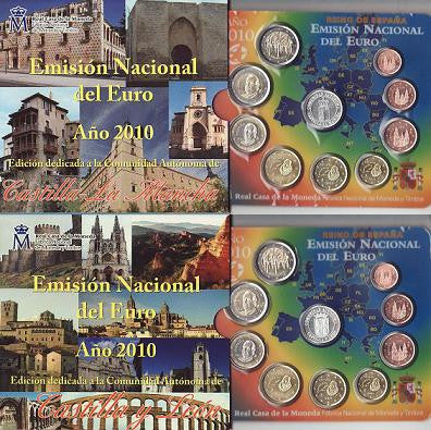 España - 2010 - Monedas Euros en cartera oficial - FDC / MS - Año 2010 Autonomias Castilla y Leon y Castilla-La Mancha (2 carter