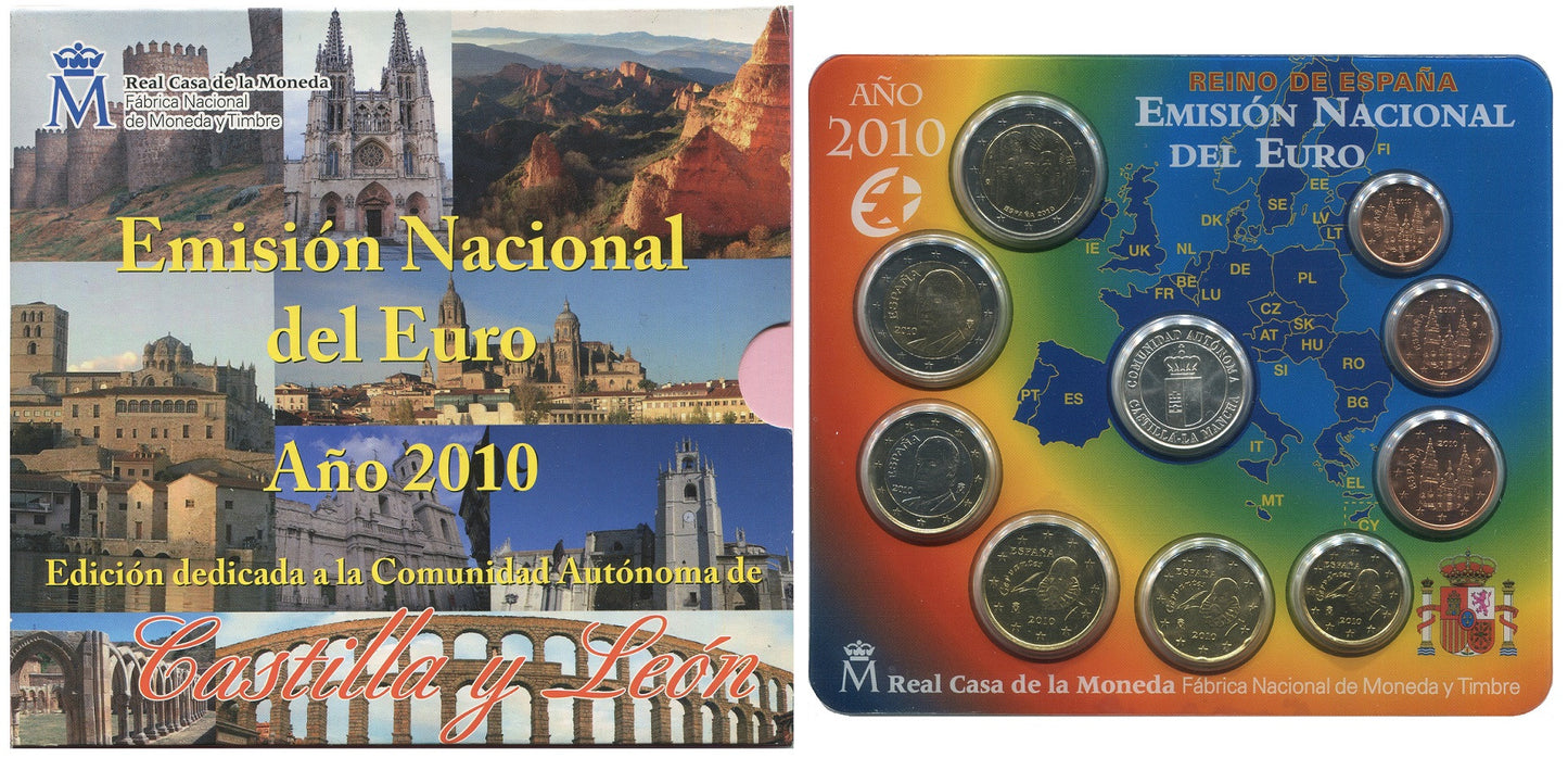 España - 2010 - Monedas Euros en cartera oficial - FDC / MS - Año 2010 / Autonomias Castilla y Leon