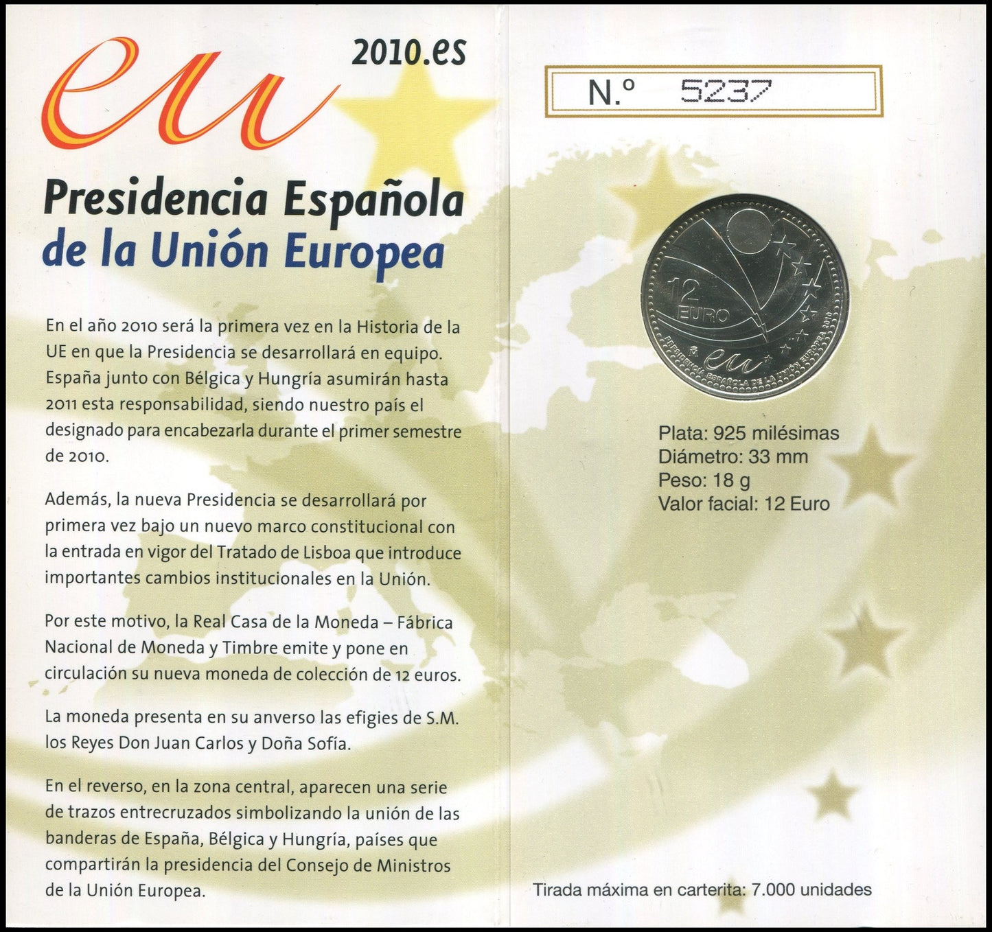 España - 2010 - Monedas euros en plata - FDC / MS - 12 € Año 2010 en cartera oficial