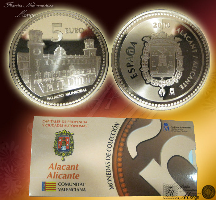 España - 2010 - Monedas euros en plata - PROOF - 5 € Año 2010 / Alicante / Plata / En estuche oficial