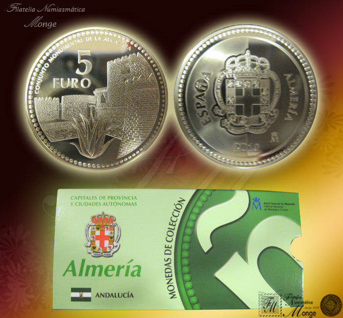 España - 2010 - Monedas euros en plata - PROOF - 5 € Año 2010 / Almería / Plata / En estuche oficial