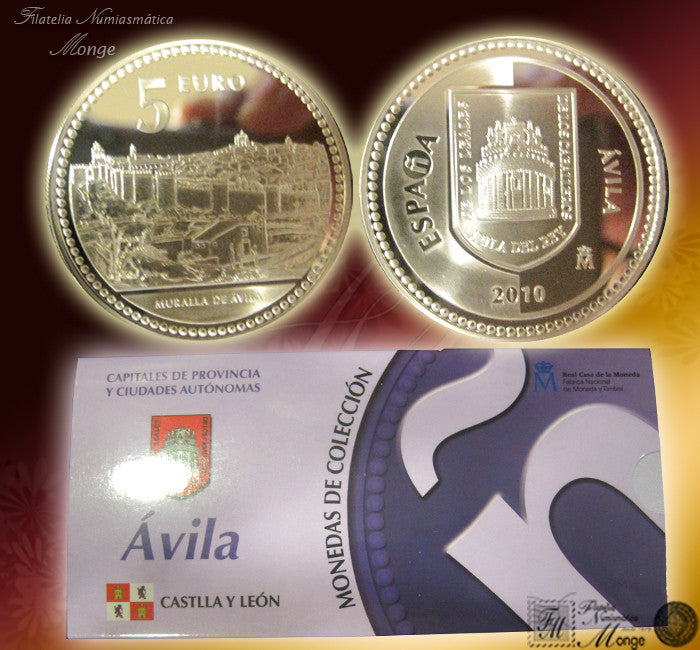 España - 2010 - Monedas euros en plata - PROOF - 5 € Año 2010 / Avila / Plata / En estuche oficial