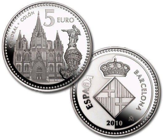 España - 2010 - Monedas euros en plata - PROOF - 5 € Año 2010 / Barcelona / Plata / En capsula