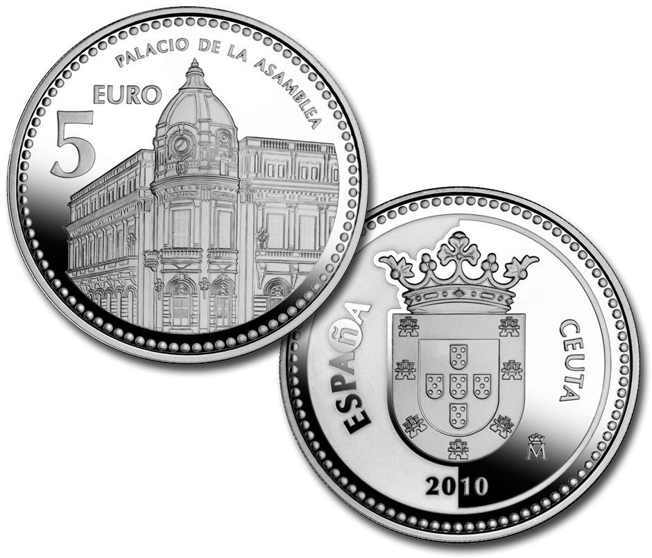 España - 2010 - Monedas euros en plata - PROOF - 5 € Año 2010 / Ceuta / Plata / En capsula