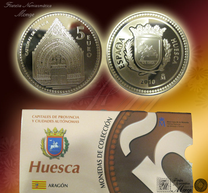 España - 2010 - Monedas euros en plata - PROOF - 5 € Año 2010 / Huesca / Plata / En estuche oficial