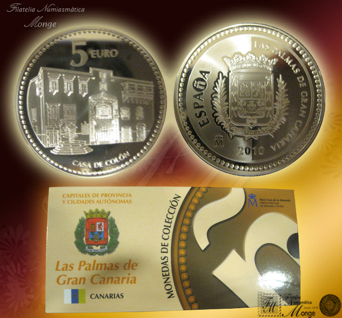 España - 2010 - Monedas euros en plata - PROOF - 5 € Año 2010 / Las Palmas / plata / En estuche oficial