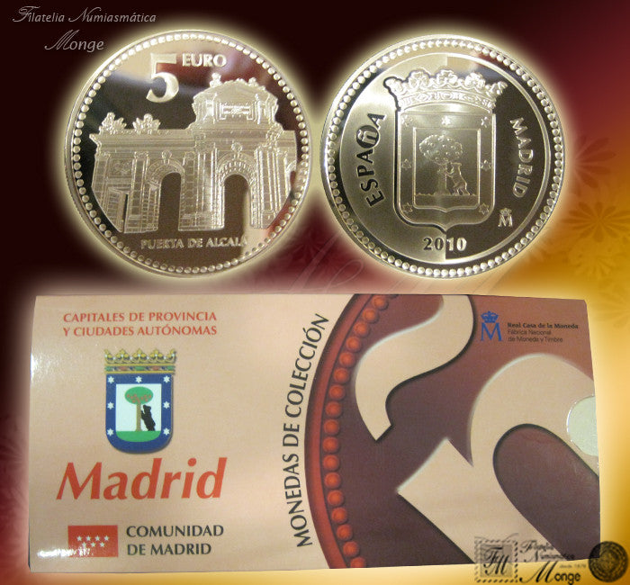 España - 2010 - Monedas euros en plata - PROOF - 5 € Año 2010 / Madrid / Plata / En estuche oficial