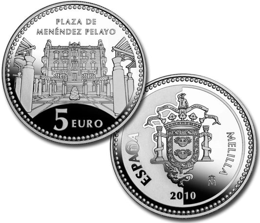 España - 2010 - Monedas euros en plata - PROOF - 5 € Año 2010 / Melilla / Plata / En capsula