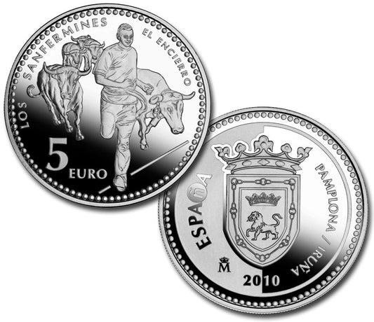 España - 2010 - Monedas euros en plata - PROOF - 5 € Año 2010 / Pamplona / Plata / En capsula