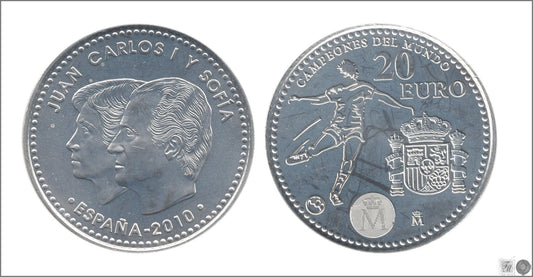 España - 2010 - Monedas euros en plata - S/C / UNC - 20 € Año 2010 / Campeones del Mundo Mundial-2010 / Sobre Original