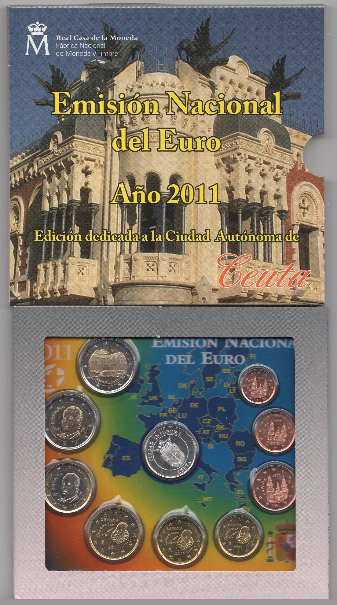 España - 2011 - Monedas Euros en cartera oficial - FDC / MS - Año 2011 Autonomias Cataluña y Ceuta (2 carteras)