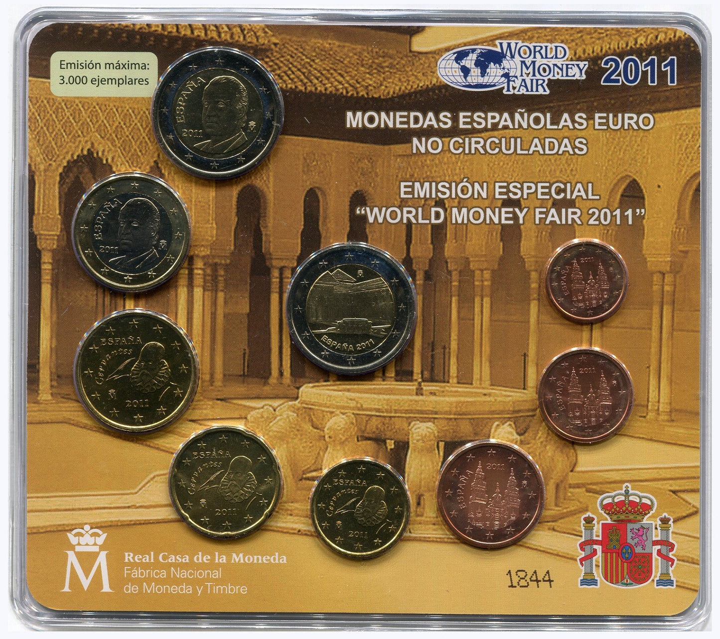 España - 2011 - Monedas Euros en cartera oficial - FDC / MS - Cartera año 2011 (9 monedas) / World Money Fair