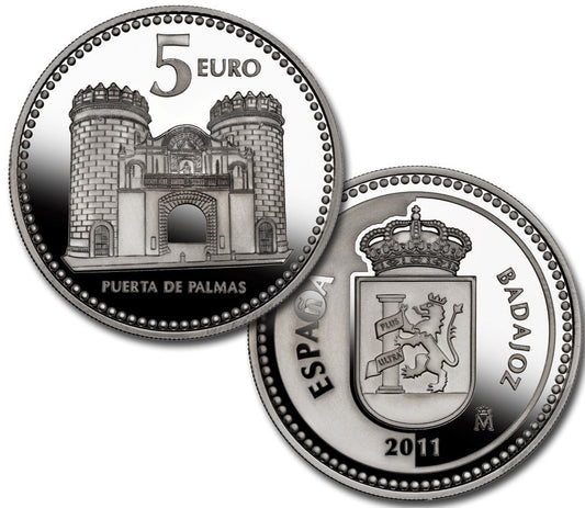 España - 2011 - Monedas euros en plata - PROOF - 5 € Año 2011 / Badajoz / Plata / En capsula