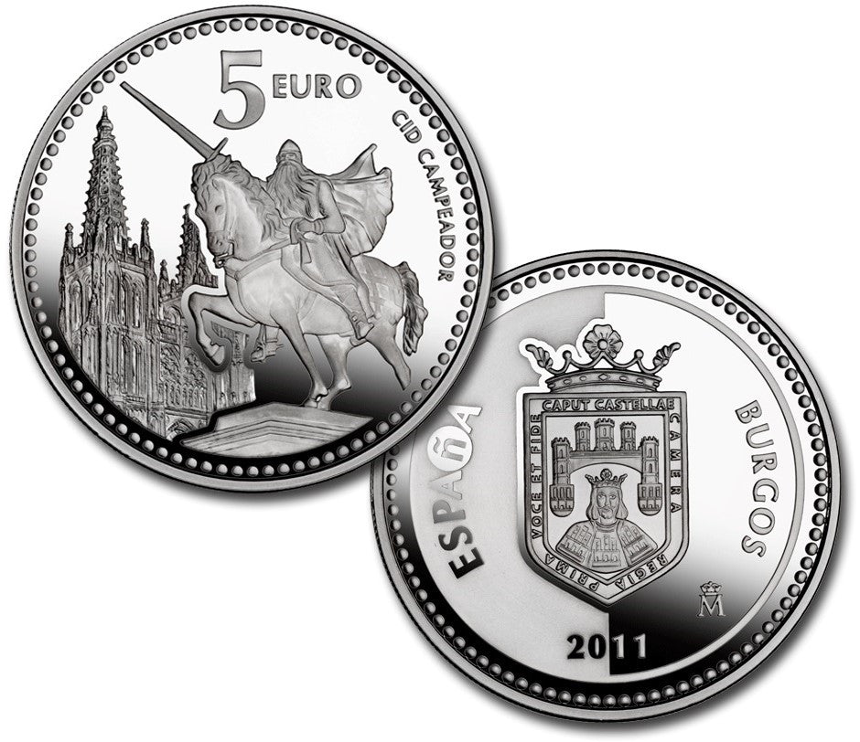 España - 2011 - Monedas euros en plata - PROOF - 5 € Año 2011 / Burgos / Plata / En capsula