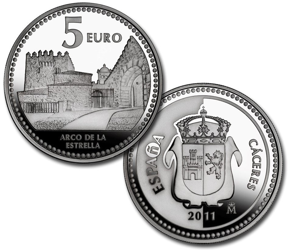 España - 2011 - Monedas euros en plata - PROOF - 5 € Año 2011 / Caceres / Plata / En capsula