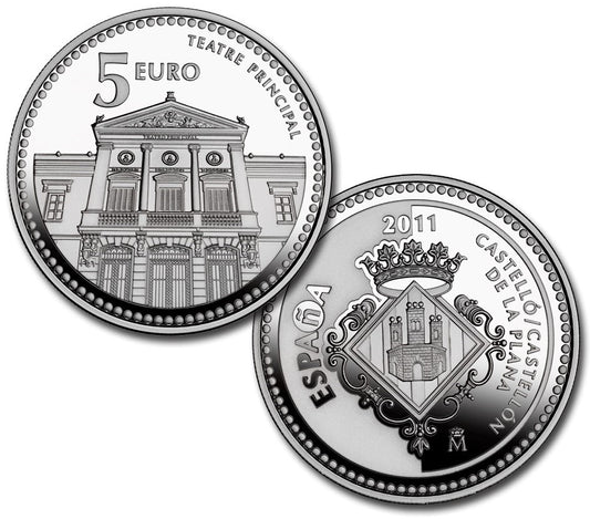 España - 2011 - Monedas euros en plata - PROOF - 5 € Año 2011 / Castellon de la Plana / Plata / En capsula