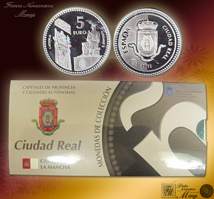 España - 2011 - Monedas euros en plata - PROOF - 5 € Año 2011 / Ciudad Real / Plata / En estuche oficial