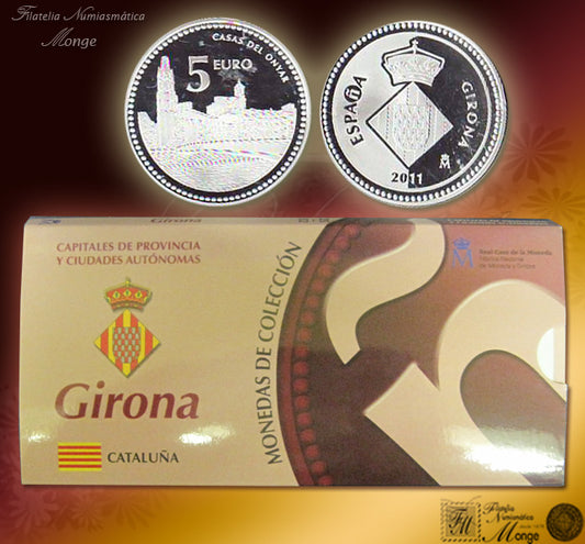 España - 2011 - Monedas euros en plata - PROOF - 5 € Año 2011 / Girona / Plata / En estuche oficial