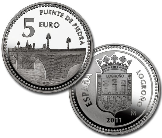 España - 2011 - Monedas euros en plata - PROOF - 5 € Año 2011 / Logroño / Plata / En capsula