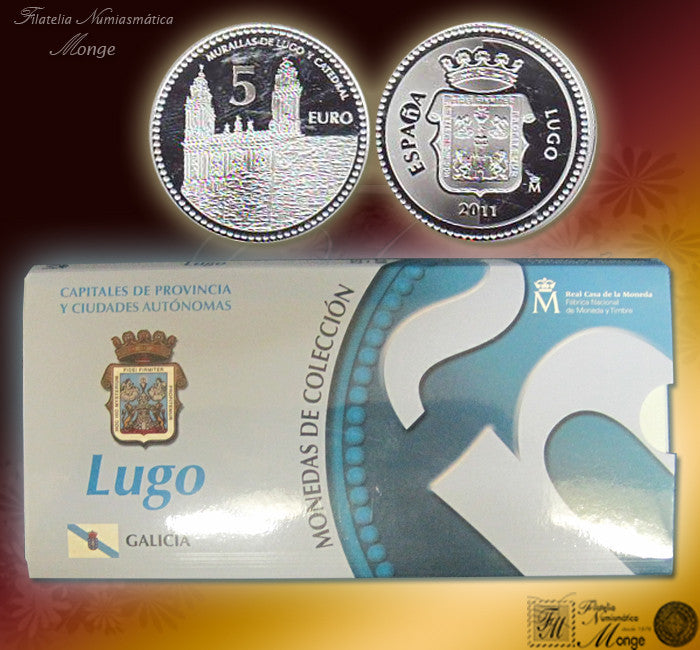 España - 2011 - Monedas euros en plata - PROOF - 5 € Año 2011 / Lugo / Plata / En estuche oficial