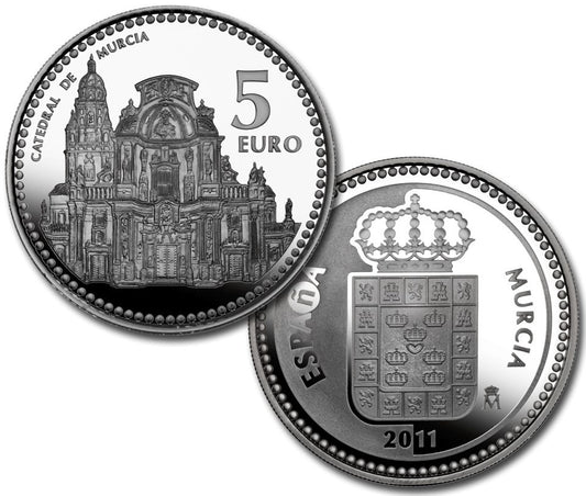 España - 2011 - Monedas euros en plata - PROOF - 5 € Año 2011 / Murcia / Plata / En capsula