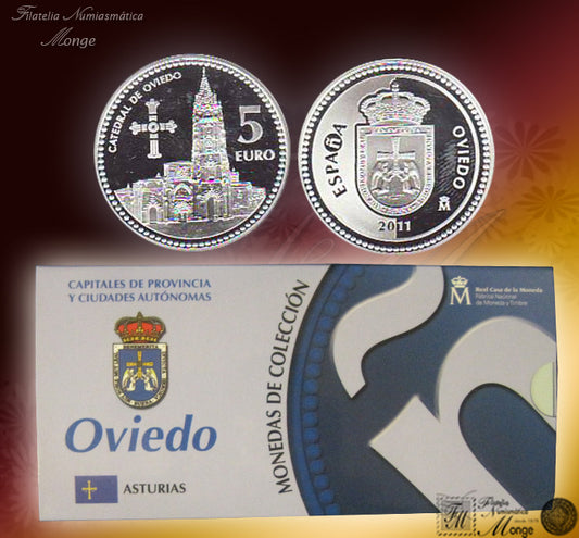 España - 2011 - Monedas euros en plata - PROOF - 5 € Año 2011 / Oviedo / Plata / En estuche oficial