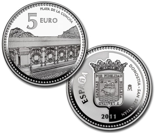 España - 2011 - Monedas euros en plata - PROOF - 5 € Año 2011 / San Sebastian / Plata / En capsula