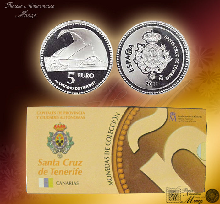 España - 2011 - Monedas euros en plata - PROOF - 5 € Año 2011 / Sta. Cruz Tenerife / Plata / En estuche oficial