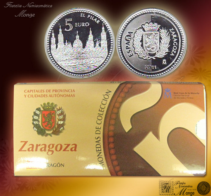 España - 2011 - Monedas euros en plata - PROOF - 5 € Año 2011 / Zaragoza / Plata / En estuche oficial