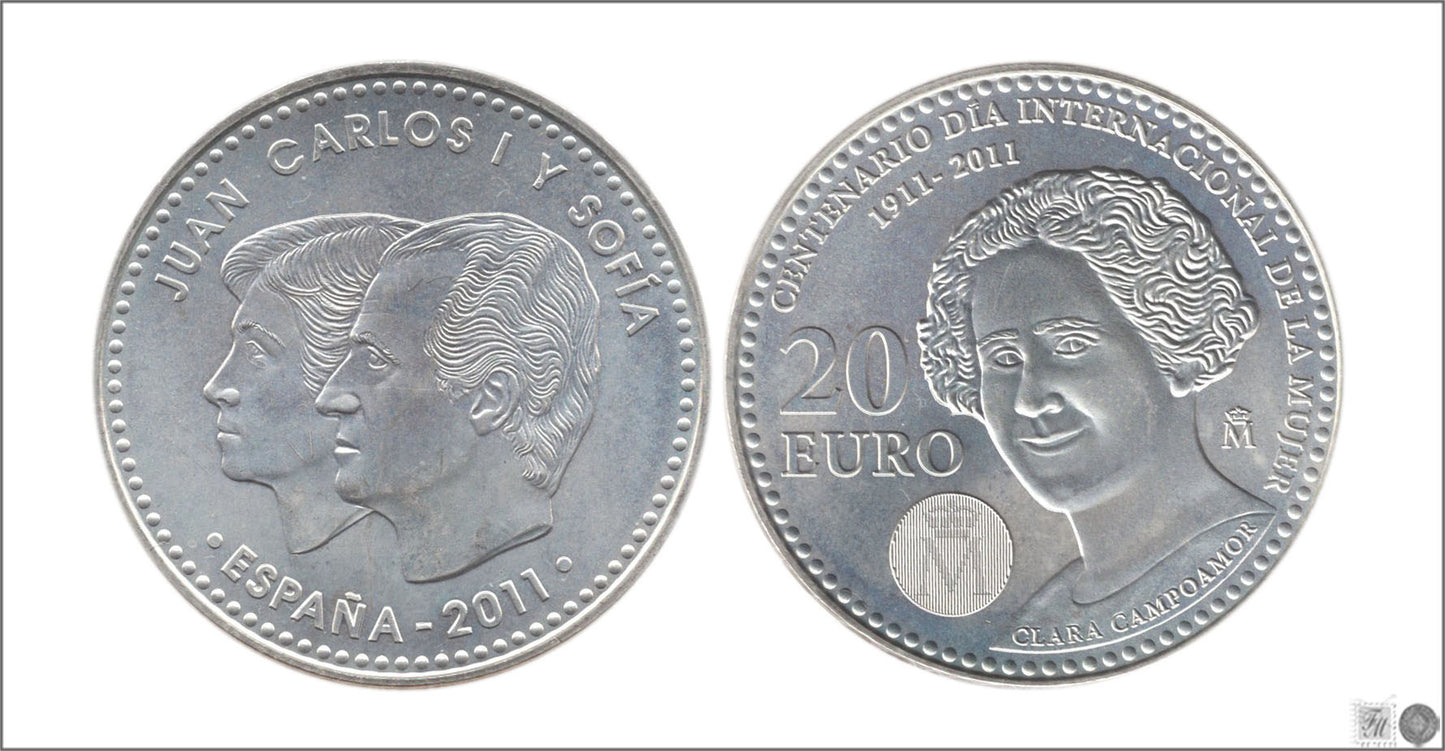 España - 2011 - Monedas euros en plata - S/C / UNC - 20 € Año 2011 / Clara Campoamor / Sobre Orginal