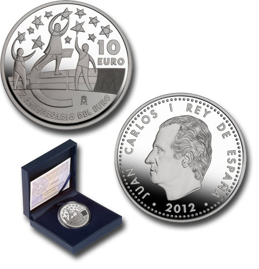 España - 2012 - Conmemorativas FNMT - PROOF - 10 € año 2012 / X Aniversario € / plata / En estuche