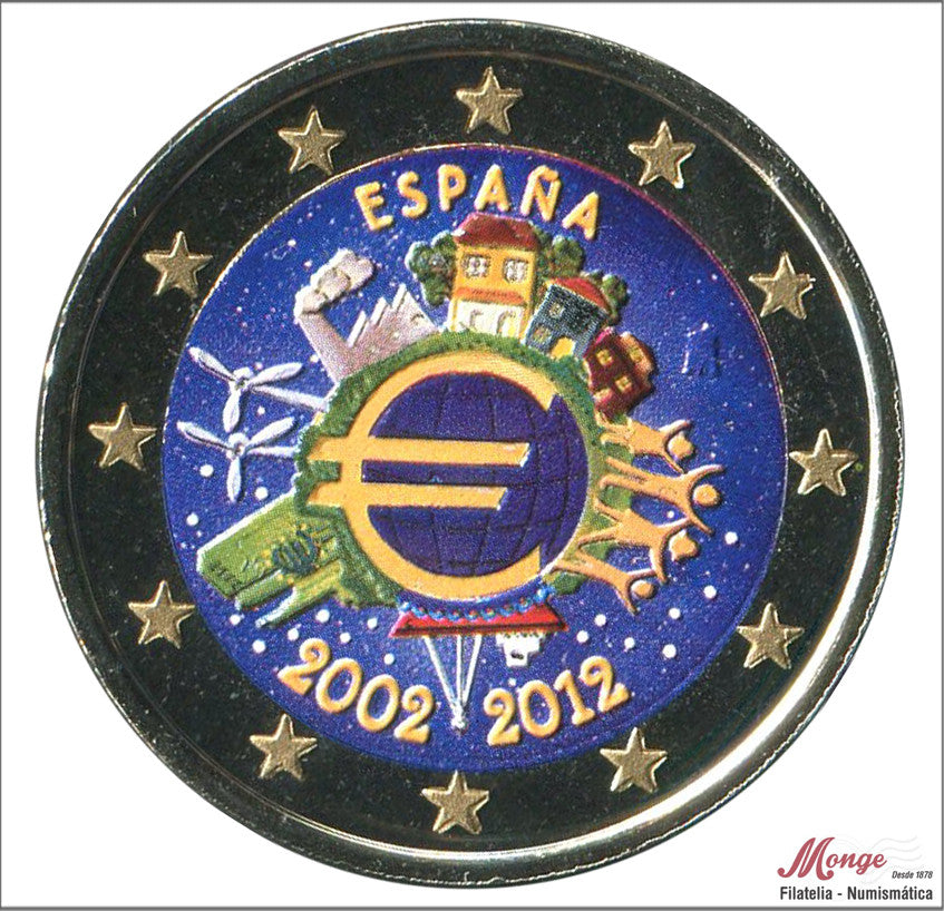 España - 2012 - Monedas Euros Color - S/C / UNC - 2 € Año 2012 / 10 Aniversario / Coloreada