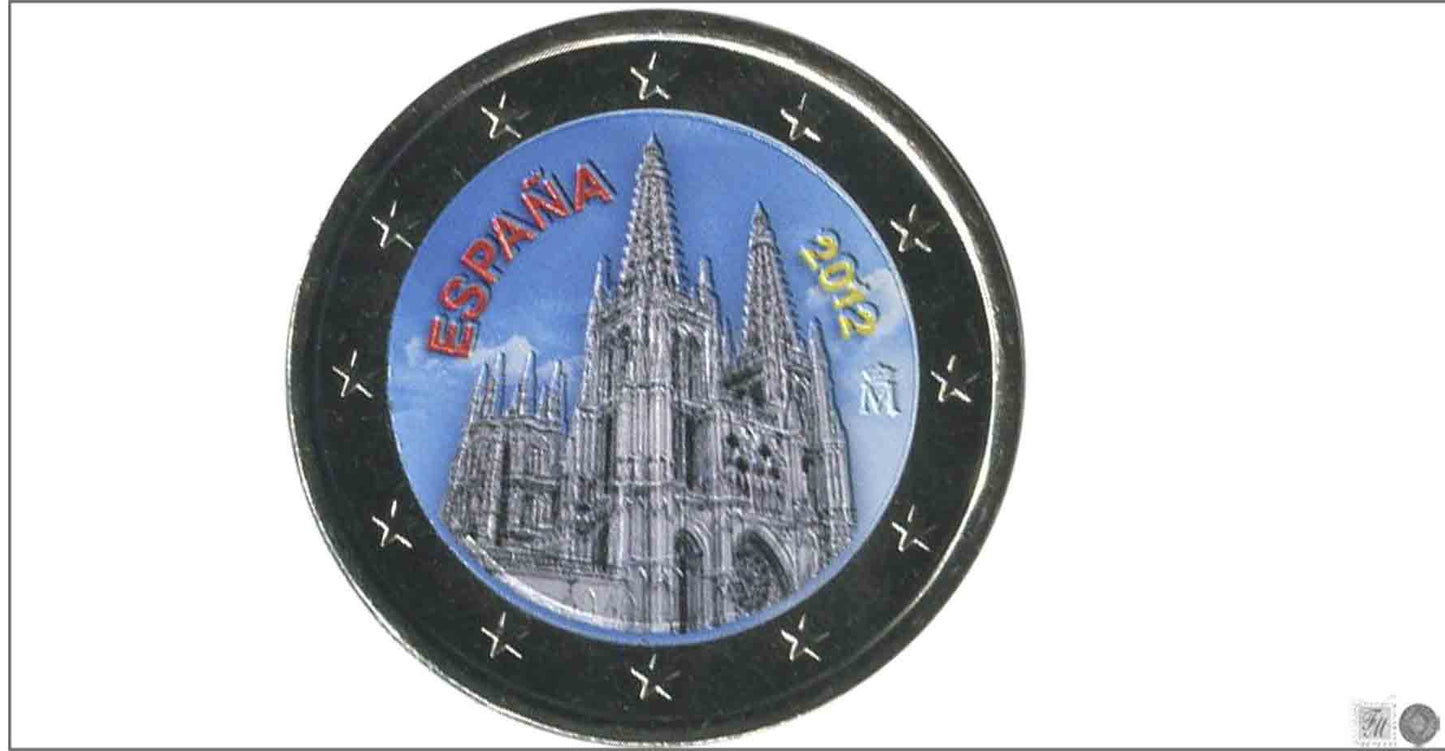 España - 2012 - Monedas Euros Color - S/C / UNC - 2 € Año 2012 / Catedral de Burgos / Coloreada / Fondo claro