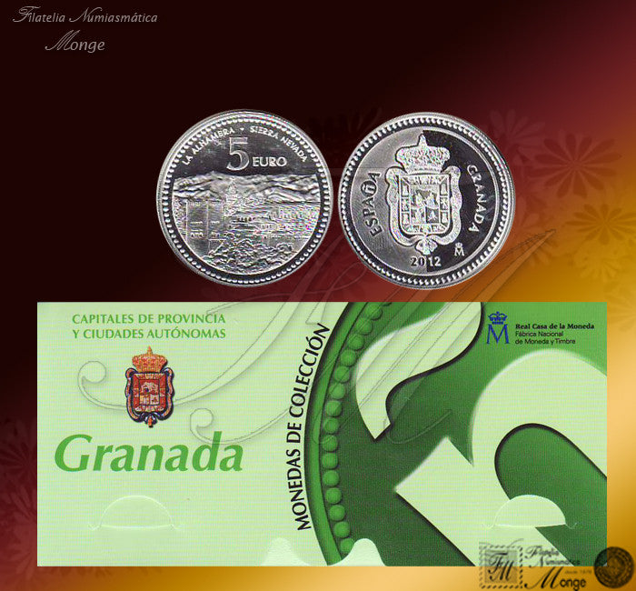 España - 2012 - Monedas euros en plata - PROOF - 5 € Año 2012 / Granada / Plata / En estuche oficial