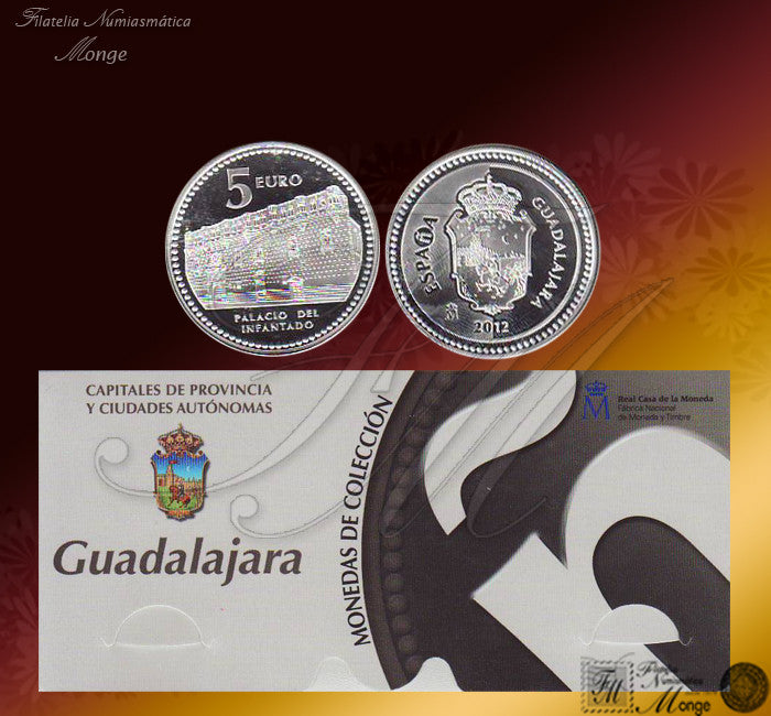 España - 2012 - Monedas euros en plata - PROOF - 5 € Año 2012 / Guadalajara / Plata / En estuche oficial