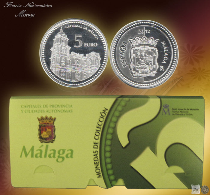 España - 2012 - Monedas euros en plata - PROOF - 5 € Año 2012 / Malaga / Plata / En estuche oficial