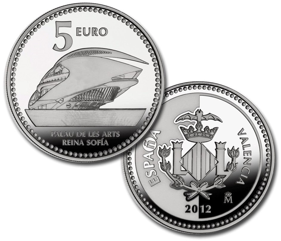 España - 2012 - Monedas euros en plata - PROOF - 5 € Año 2012 / Valencia / Plata / En capsula