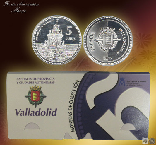 España - 2012 - Monedas euros en plata - PROOF - 5 € Año 2012 / Valladolid / Plata / En estuche oficial