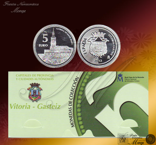 España - 2012 - Monedas euros en plata - PROOF - 5 € Año 2012 / Vitoria-Gasteiz / Plata / En estuche oficial