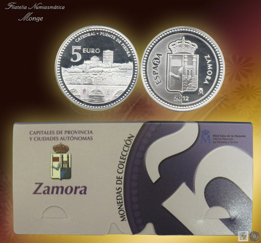 España - 2012 - Monedas euros en plata - PROOF - 5 € Año 2012 / Zamora / Plata / En estuche oficial