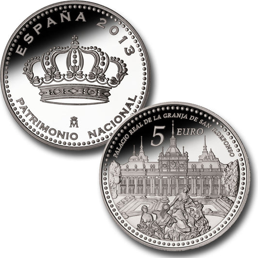 España - 2013 - Conmemorativas FNMT - PROOF - 5 € año 2013 / Patrimonio I serie / Granja San Ildefonso / plata / En estuche