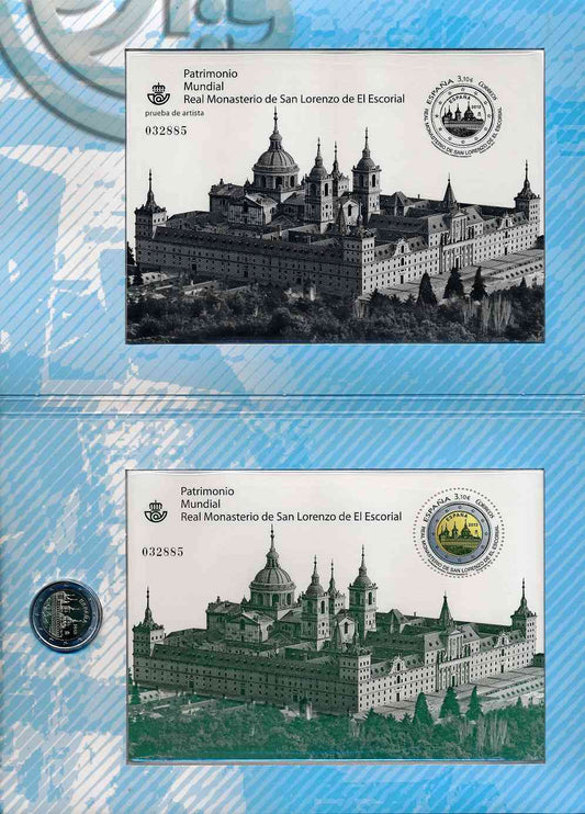 España - 2013 - Monedas Euros en cartera oficial - FDC / MS - 2 € Año 2013 con Hojas bloque y Prueba / El Escorial / En estuche