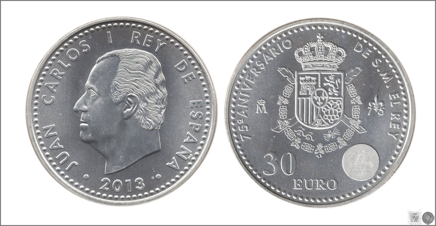 España - 2013 - Monedas euros en plata - S/C / UNC - 30 € Año 2013 / 75 Años Juan Carlos Iº / SIN SOBRE