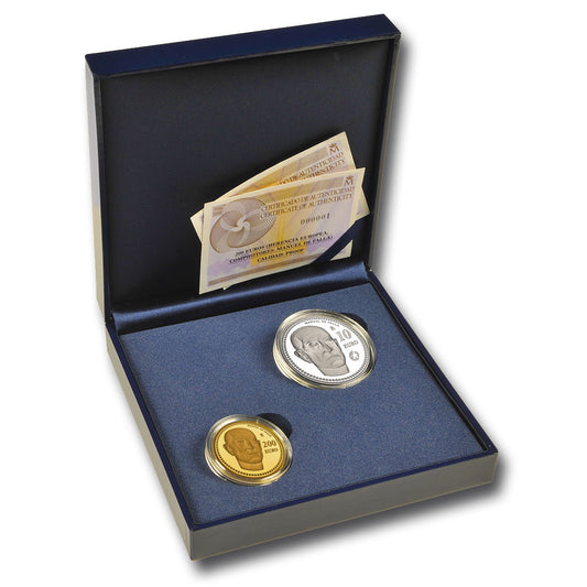 España - 2014 - Conmemorativas FNMT - PROOF - 10 y 200 € Año 2014 / Manuel de Falla / Oro y plata / Con estuche