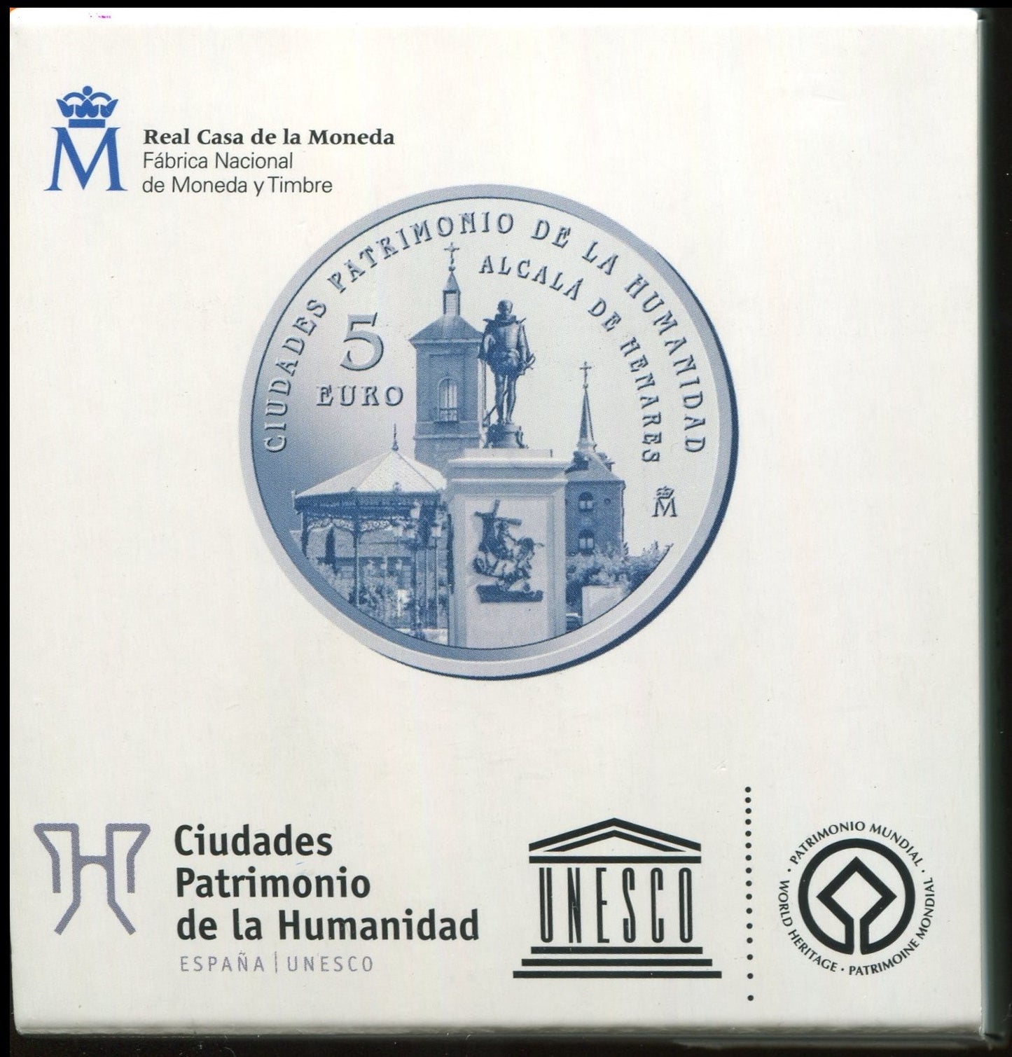 España - 2014 - Conmemorativas FNMT - PROOF - 5 € año 2014 / Unesco I serie / Alcala de Henares / plata / En estuche