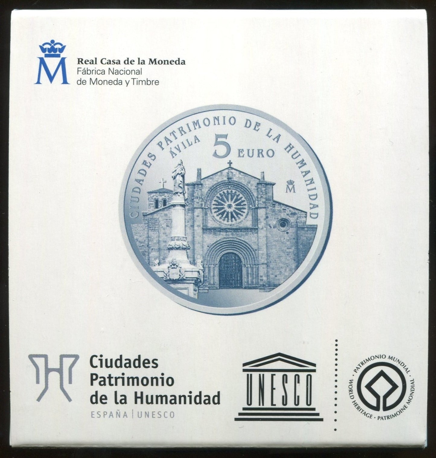 España - 2014 - Conmemorativas FNMT - PROOF - 5 € año 2014 / Unesco I serie / Avila / plata / En estuche