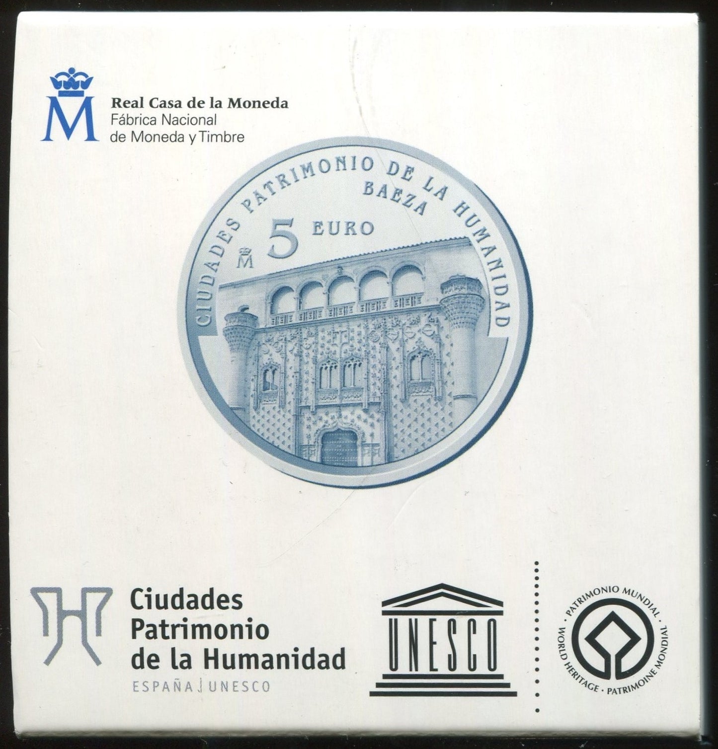 España - 2014 - Conmemorativas FNMT - PROOF - 5 € año 2014 / Unesco I serie / Baeza / plata / En estuche