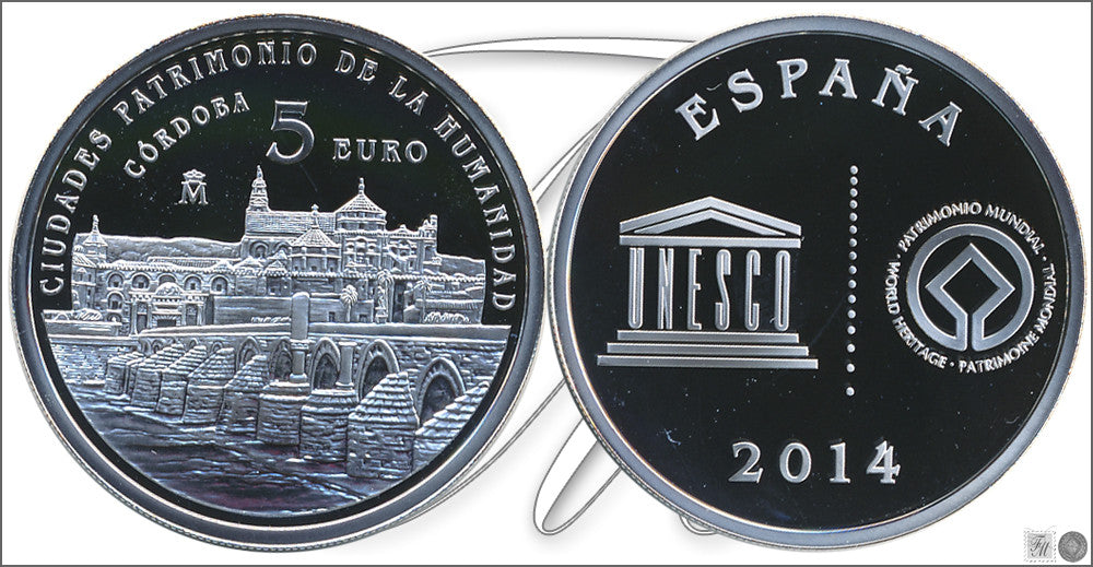 España - 2014 - Conmemorativas FNMT - PROOF - 5 € año 2014 / Unesco I serie / Cordoba / plata / En estuche