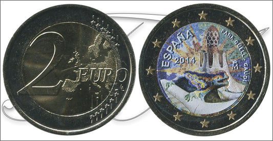 España - 2014 - Monedas Euros Color - S/C / UNC - 2 € Año 2014 / Gaudi / Park Güell / Coloreada / Cielo azul