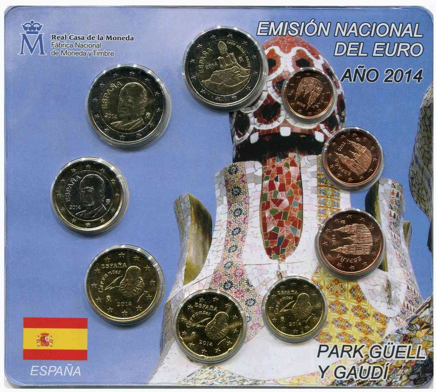 España - 2014 - Monedas Euros en cartera oficial - FDC / MS - Año 2014 (9 monedas)